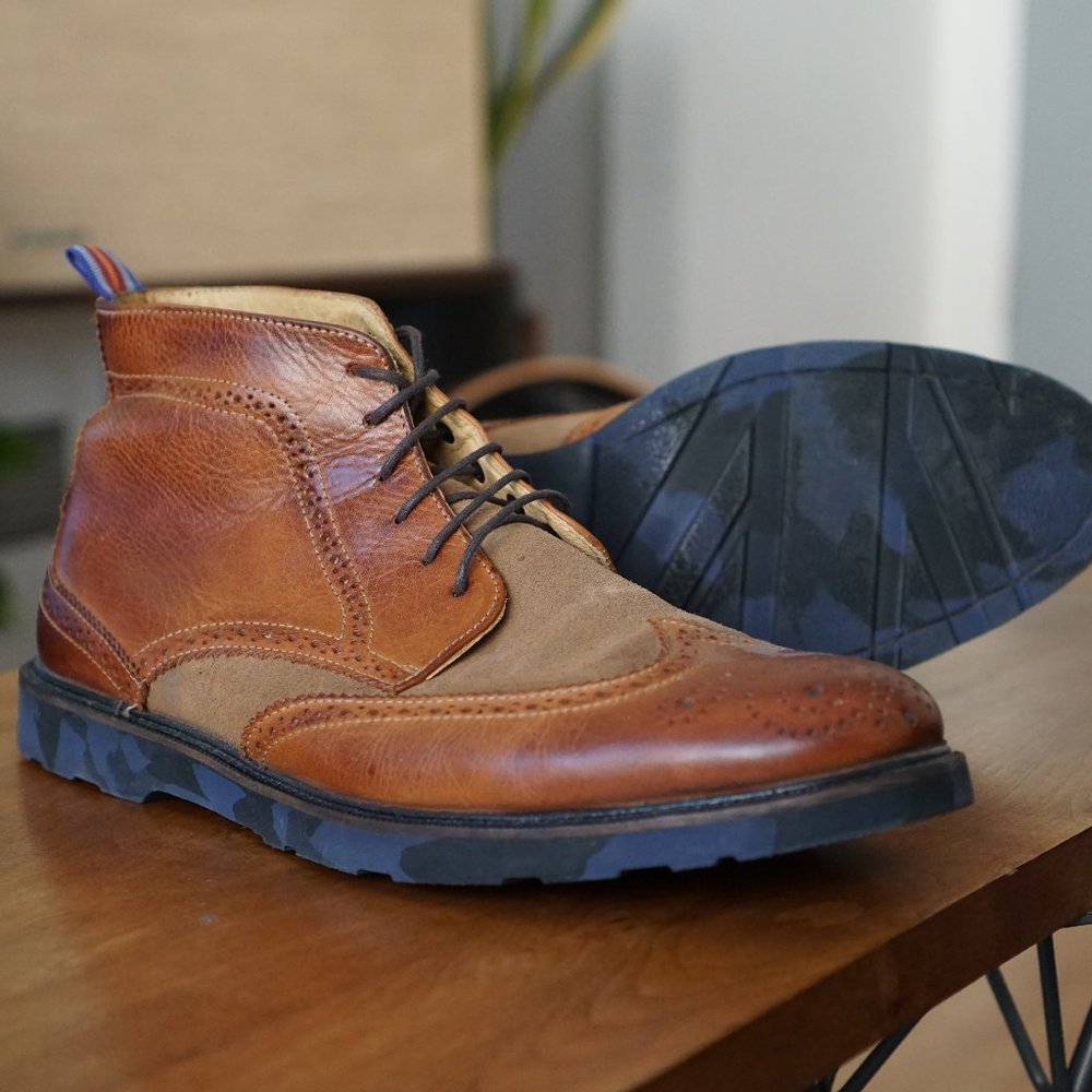 Robert Graham Brown Wingtip Laceup Boots with Camo